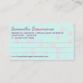 ティール（緑がかった色）パープルクリーニング清掃の清掃メイドハウスキーピング 名刺 (裏面)