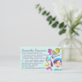 ティール（緑がかった色）パープルクリーニング清掃の清掃メイドハウスキーピング 名刺 (スタンド正面)