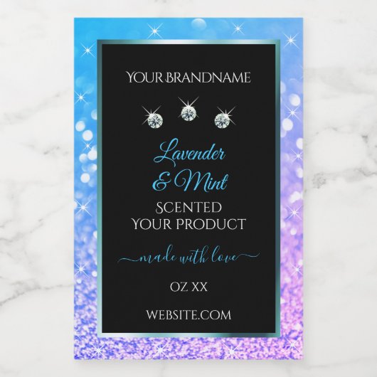 ティール（緑がかった色）パープルグリッターブラック製品ラベルダイヤモンド フードラベル (シングルラベル)