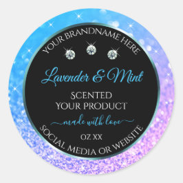 ティール（緑がかった色）パープルグリッターブラック製品ラベルダイヤモンド ラウンドシール