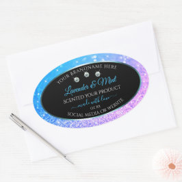 ティール（緑がかった色）パープルグリッターブラック製品ラベルダイヤモンド 楕円形シール