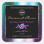 ティール（緑がかった色）パープルグリッターブラック製品ラベル（ロゴ付き） スクエアシール (正面)