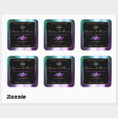 ティール（緑がかった色）パープルグリッターブラック製品ラベル（ロゴ付き） スクエアシール (シート)