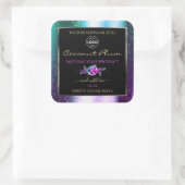 ティール（緑がかった色）パープルグリッターブラック製品ラベル（ロゴ付き） スクエアシール (バッグ)