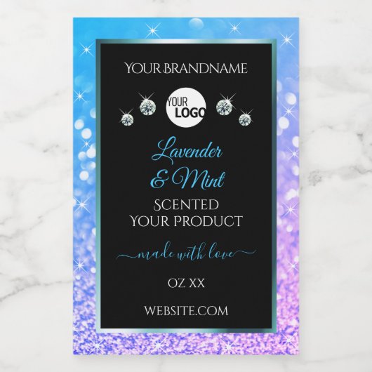 ティール（緑がかった色）パープルグリッターブラック製品ラベル（ロゴ付き） フードラベル (シングルラベル)