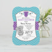 ティール(緑がかった色)パープルグレーシェブロンベビーシャワー招待状 招待状 (スタンド正面)