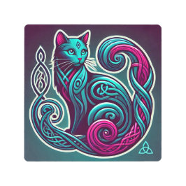 ティール（緑がかった色）&パープルケルト子猫カート メタルプリント