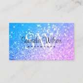 ティール（緑がかった色）パープルスタイリッシュグリッタースパークルスターズイニシャル 名刺 (正面)