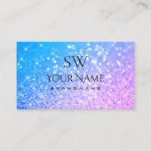 ティール(緑がかった色)パープルスタイリッシュグリッタースパークルスターズモノグラム 名刺 (正面)