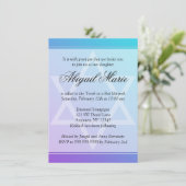 ティール(緑がかった色)パープルスターオブデイヴィッドバルミツワー 招待状 (スタンド正面)