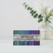 ティール（緑がかった色）パープルストライプスチール名刺 名刺 (スタンド正面)