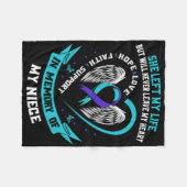 ティール（緑がかった色）パープルスーサイド認識度リボンニーセメモリア フリースブランケット (正面(横))