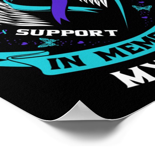 ティール（緑がかった色）パープルスーサイド認識度リボンニーセメモリア ポスター (角)