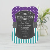 ティール（緑がかった色）パープルチョークストライプボード招待状 招待状 (スタンド正面)