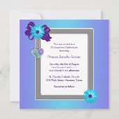 ティール（緑がかった色）パープルデイジー写真キンセアニェラ 招待状 (裏面)