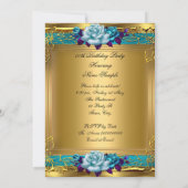 ティール(緑がかった色)パープルバラ金ゴールドエレガントバースデーパーティー 招待状 (裏面)