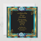 ティール（緑がかった色）パープルバラ金ゴールドエレガント女性誕生日4 招待状 (裏面)