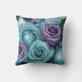 ティール（緑がかった色）&パープルバラ クッション (裏面)