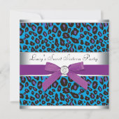 ティール(緑がかった色)パープルヒョウ甘い16パーティー 招待状 (正面)