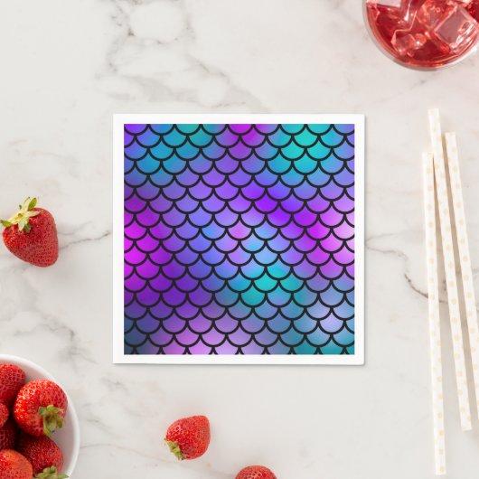 ティール（緑がかった色）パープルピンクブルーマーメイドはかりで測ファンタジー魚 スタンダードカクテルナプキン (インサイチュ)
