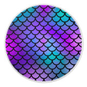 ティール（緑がかった色）パープルピンクブルーマーメイドはかりで測ファンタジー魚 セラミックノブ (正面)