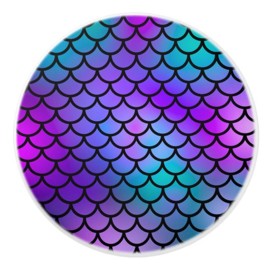 ティール（緑がかった色）パープルピンクブルーマーメイドはかりで測ファンタジー魚 セラミックノブ (正面)