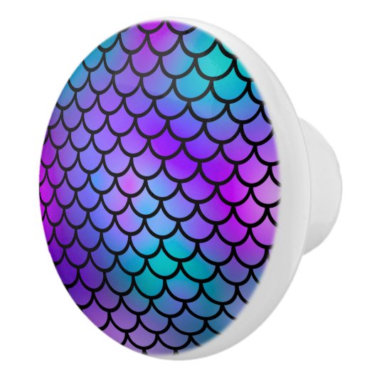 ティール（緑がかった色）パープルピンクブルーマーメイドはかりで測ファンタジー魚 セラミックノブ (右)