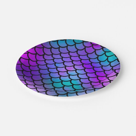 ティール（緑がかった色）パープルピンクブルーマーメイドはかりで測ファンタジー魚 ペーパープレート (アングル)