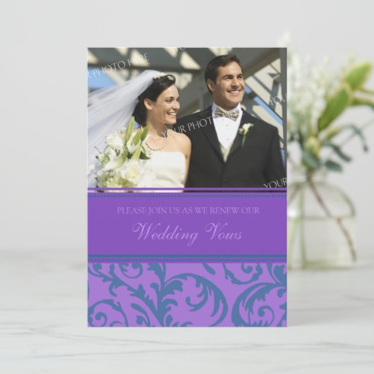 ティール（緑がかった色）パープルフォト結婚の誓いの更新招待状 招待状 (スタンド正面)