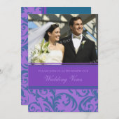 ティール（緑がかった色）パープルフォト結婚の誓いの更新招待状 招待状 (正面/裏面)