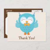 ティール（緑がかった色）&パープルフクロウありがとう ポストカード (正面/裏面)