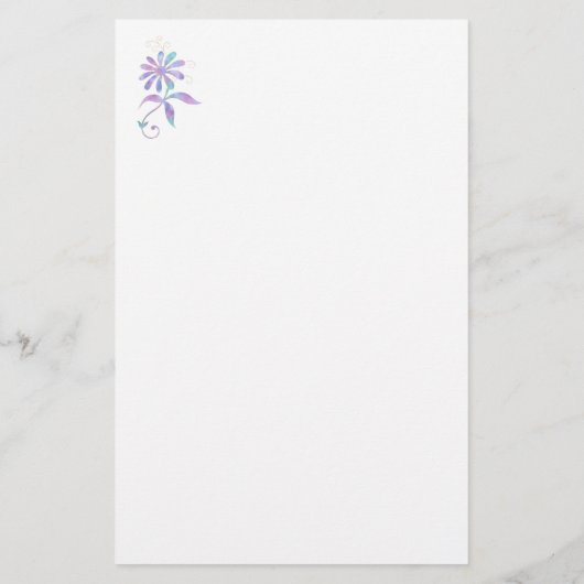 ティール(緑がかった色)&パープルフラワー、DIY名&メッセージ 便箋 (裏面)