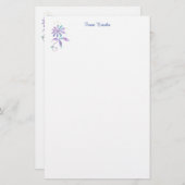 ティール（緑がかった色）&パープルフラワー、DIY名&メッセージ 便箋 (正面/裏面)