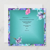 ティール（緑がかった色）パープルブルーピンクバタフライバースデーパーティー 招待状 (裏面)