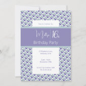 ティール（緑がかった色）パープルマグノリアパープルスウィート16誕生日 招待状 (正面)