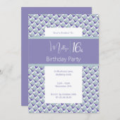 ティール（緑がかった色）パープルマグノリアパープルスウィート16誕生日 招待状 (正面/裏面)