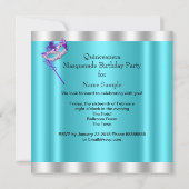 ティール（緑がかった色）パープルマスカレードキンセアニェラパーティーマスク 招待状 (裏面)