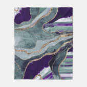 ティール(緑がかった色)パープルマーブルアゲート金ゴールドグリッターグラム#1 フリースブランケット (正面)