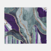 ティール(緑がかった色)パープルマーブルアゲート金ゴールドグリッターグラム#1 フリースブランケット (正面(横))