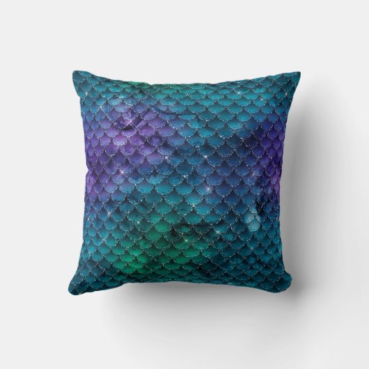 ティール(緑がかった色)パープルマーメイドはかりで測 クッション (裏面)
