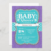 ティール(緑がかった色)パープルラベンダーフラワーベビーシャワー招待状 招待状 (正面/裏面)