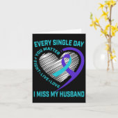 ティール(緑がかった色)パープルリボンハート夫の自殺認識度 カード (黄色い花)