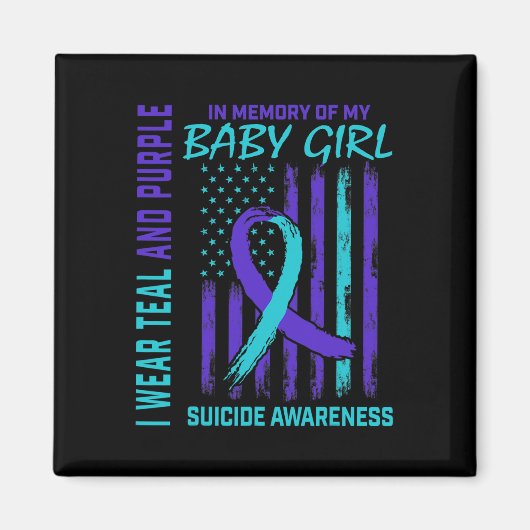 ティール（緑がかった色）パープルリボンバイバイバイバイガールスーサイド認識度 マグネット (正面)