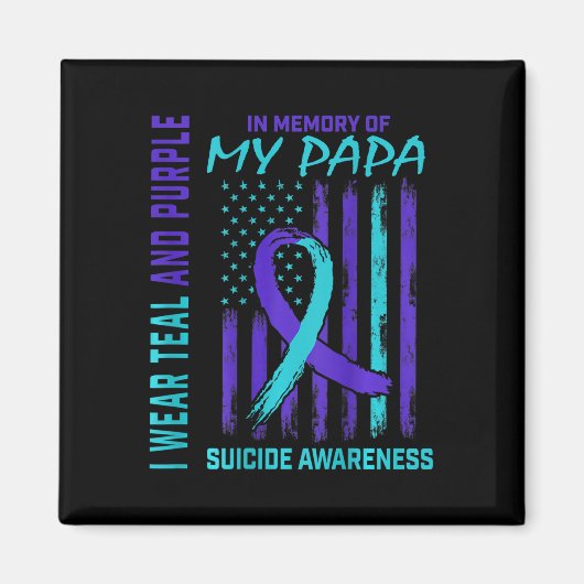 ティール(緑がかった色)パープルリボン自殺認識度フラッグパバック マグネット (正面)