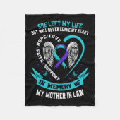 ティール(緑がかった色)パープル自殺認識度ワイシャツ義母 フリースブランケット (正面)