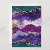 ティール（緑がかった色）&パープル&フェイク金ゴールドグリッターアゲート誕生日 招待状 (裏面)