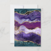 ティール（緑がかった色）、パープル、金ゴールドグリッターアゲート結婚ト 出欠カード (裏面)