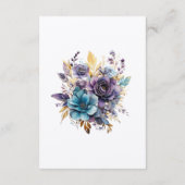 ティール（緑がかった色）、パープル、金ゴールドフローラ結婚ズゲスト詳細 エンクロージャーカード (裏面)