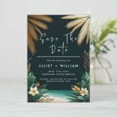 ティール(緑がかった色)パームビーチグリーンアンド金ゴールド結婚ズ セーブザデート (スタンド正面)