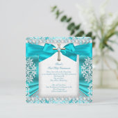 ティール（緑がかった色）パールホワイトファースト聖餐式ガールズ2 招待状 (スタンド正面)